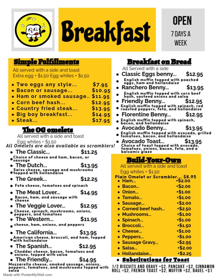 Friendly Toast Cafe 2 Menu image 1